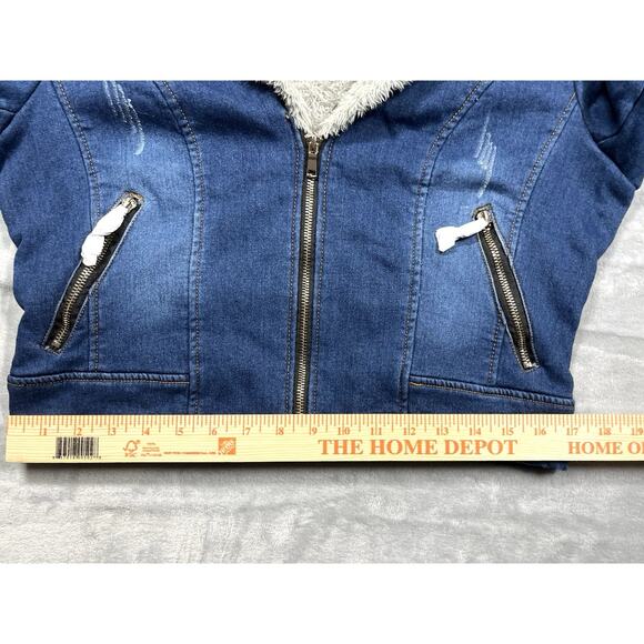 NEW Coalition LA Sz XL Faux Fur Collar and Lining Cropped Denim Jean Jacket NWT - Picture 15 of 16